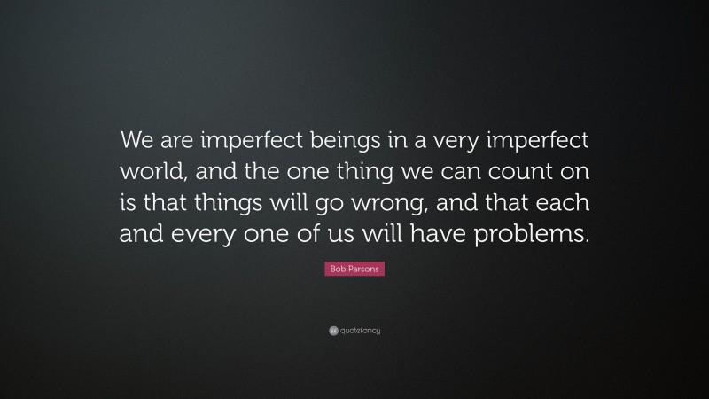 Bob Parsons Quote: “We are imperfect beings in a very imperfect world, and the one thing we can count on is that things will go wrong, and that each and every one of us will have problems.”
