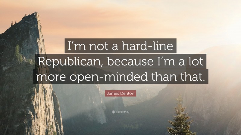 James Denton Quote: “I’m not a hard-line Republican, because I’m a lot more open-minded than that.”