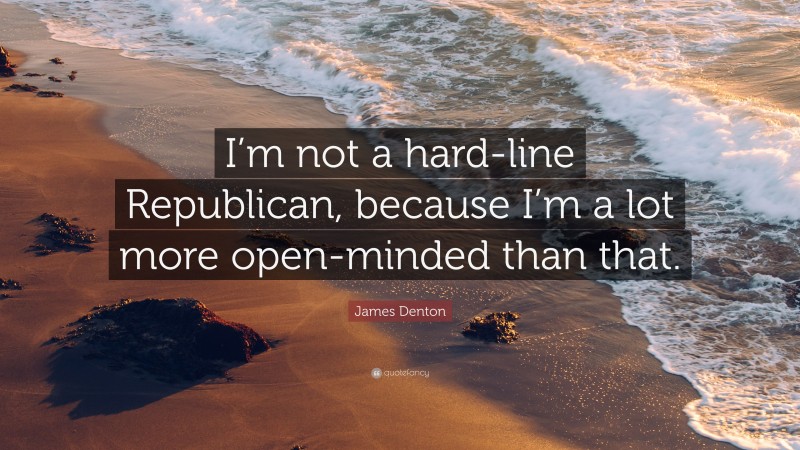 James Denton Quote: “I’m not a hard-line Republican, because I’m a lot more open-minded than that.”