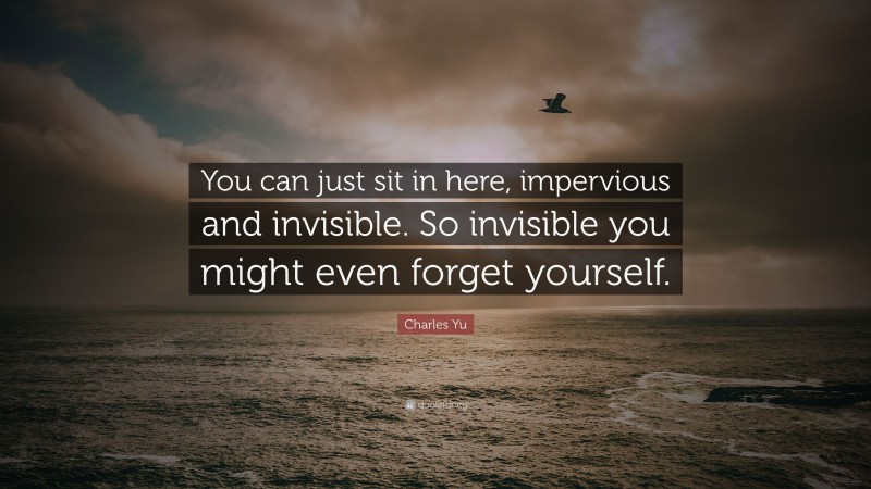 Charles Yu Quote: “You can just sit in here, impervious and invisible. So invisible you might even forget yourself.”