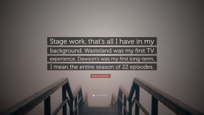 Sasha Alexander Quote: “Stage work, that’s all I have in my background. Wasteland was my first TV experience. Dawson’s was my first long-term, I mean the entire season of 22 episodes.”