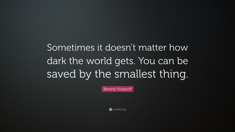 Brenna Yovanoff Quote: “Sometimes it doesn’t matter how dark the world gets. You can be saved by the smallest thing.”