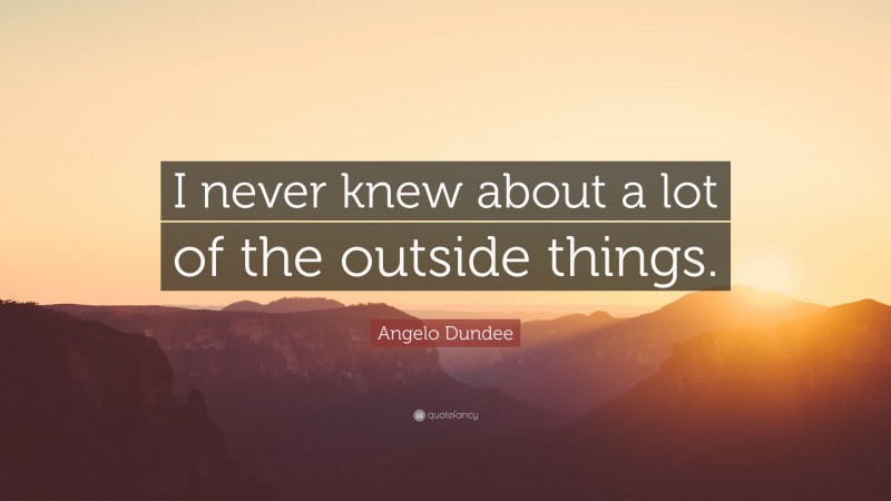 Angelo Dundee Quote: “I never knew about a lot of the outside things.”