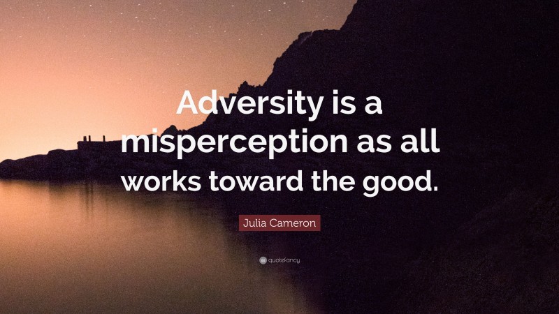 Julia Cameron Quote: “Adversity is a misperception as all works toward the good.”