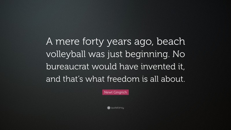 Newt Gingrich Quote: “A mere forty years ago, beach volleyball was just beginning. No bureaucrat would have invented it, and that’s what freedom is all about.”