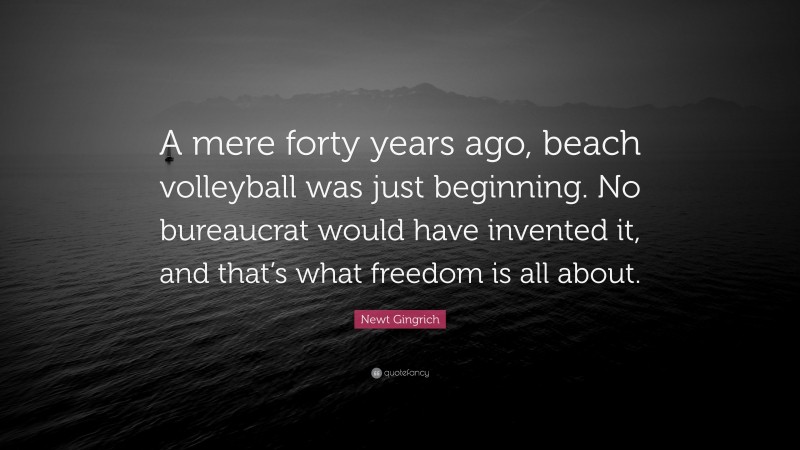 Newt Gingrich Quote: “A mere forty years ago, beach volleyball was just beginning. No bureaucrat would have invented it, and that’s what freedom is all about.”