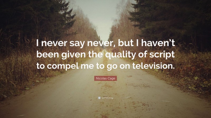 Nicolas Cage Quote: “I never say never, but I haven’t been given the quality of script to compel me to go on television.”