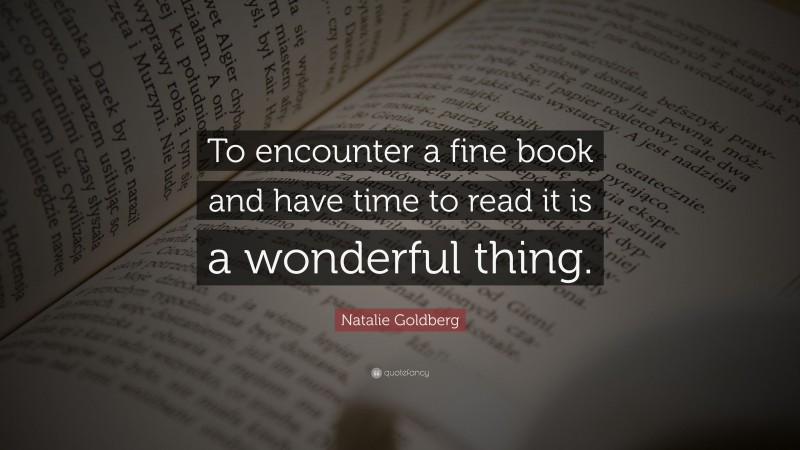 Natalie Goldberg Quote: “To encounter a fine book and have time to read it is a wonderful thing.”