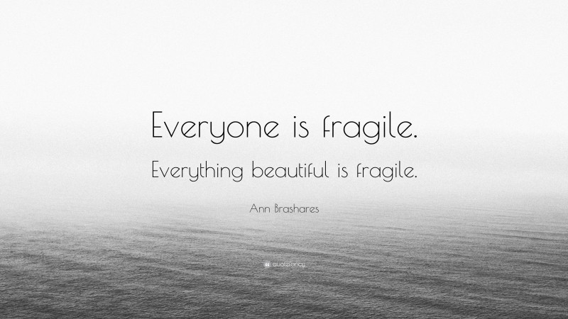Ann Brashares Quote: “Everyone is fragile. Everything beautiful is fragile.”