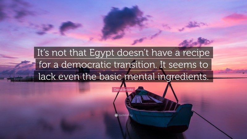 David Brooks Quote: “It’s not that Egypt doesn’t have a recipe for a democratic transition. It seems to lack even the basic mental ingredients.”