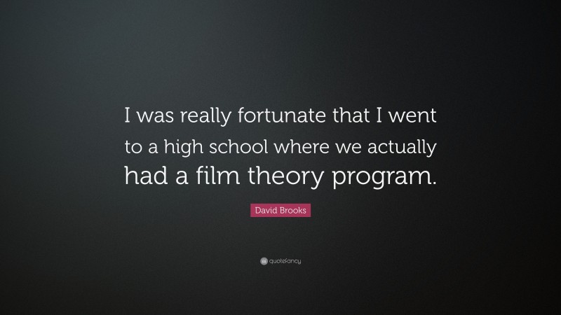 David Brooks Quote: “I was really fortunate that I went to a high school where we actually had a film theory program.”