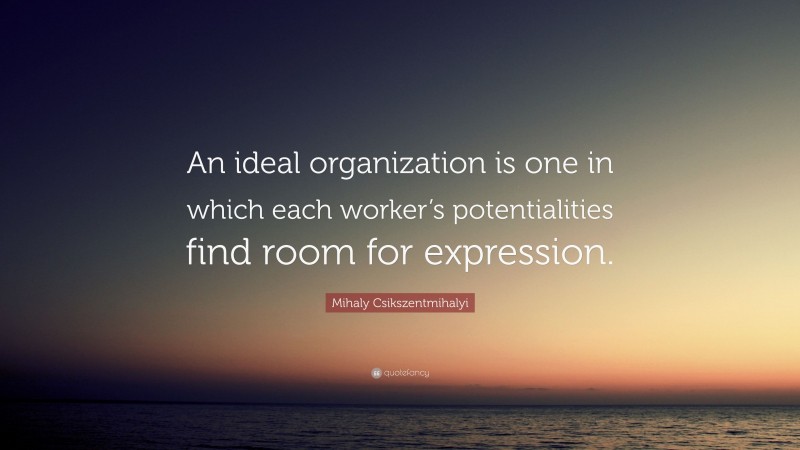 Mihaly Csikszentmihalyi Quote: “An ideal organization is one in which each worker’s potentialities find room for expression.”