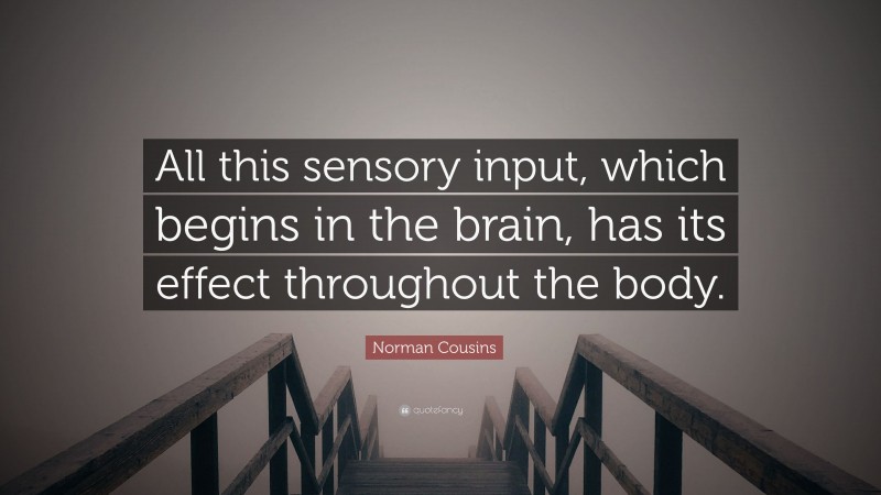 Norman Cousins Quote: “All this sensory input, which begins in the brain, has its effect throughout the body.”