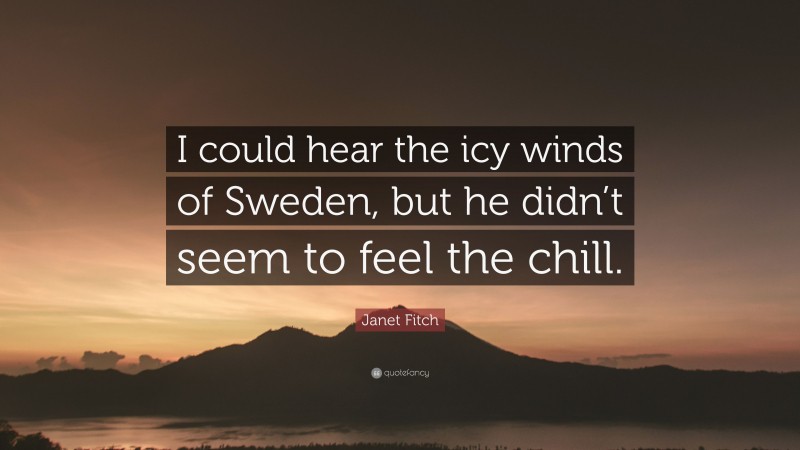 Janet Fitch Quote: “I could hear the icy winds of Sweden, but he didn’t seem to feel the chill.”