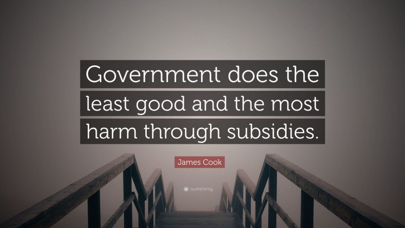 James Cook Quote: “Government does the least good and the most harm through subsidies.”