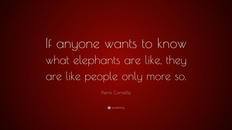 Pierre Corneille Quote: “If anyone wants to know what elephants are like, they are like people only more so.”