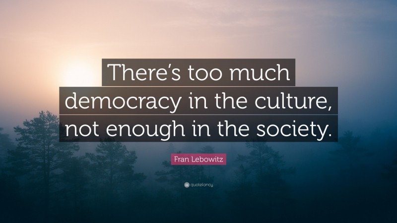 Fran Lebowitz Quote: “There’s too much democracy in the culture, not enough in the society.”
