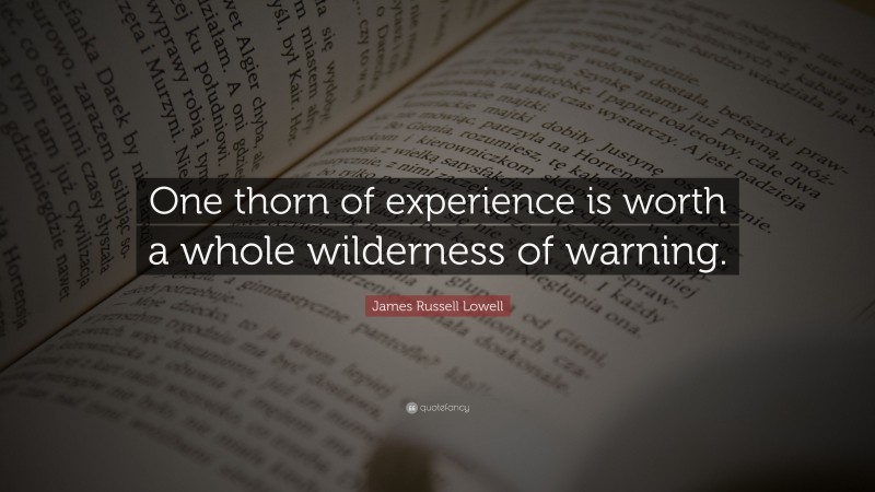 James Russell Lowell Quote: “One thorn of experience is worth a whole wilderness of warning.”