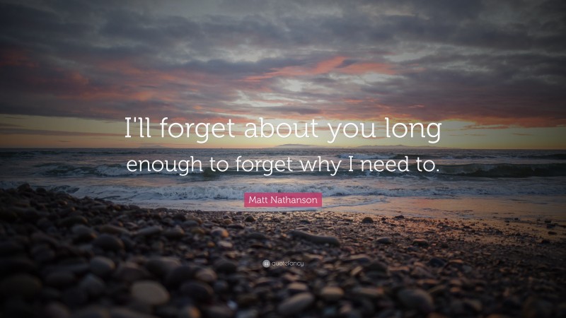 Matt Nathanson Quote: “I'll forget about you long enough to forget why I need to.”