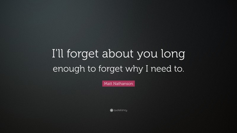 Matt Nathanson Quote: “I'll forget about you long enough to forget why I need to.”