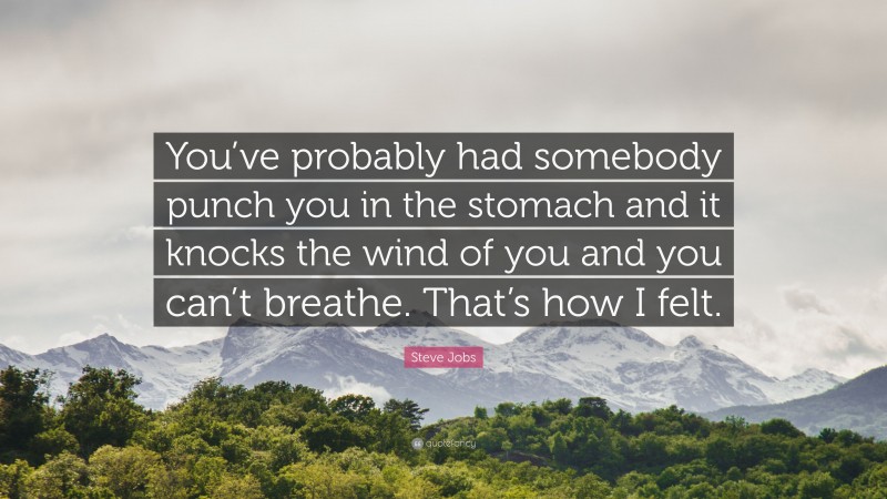 Steve Jobs Quote: “You’ve probably had somebody punch you in the stomach and it knocks the wind of you and you can’t breathe. That’s how I felt.”