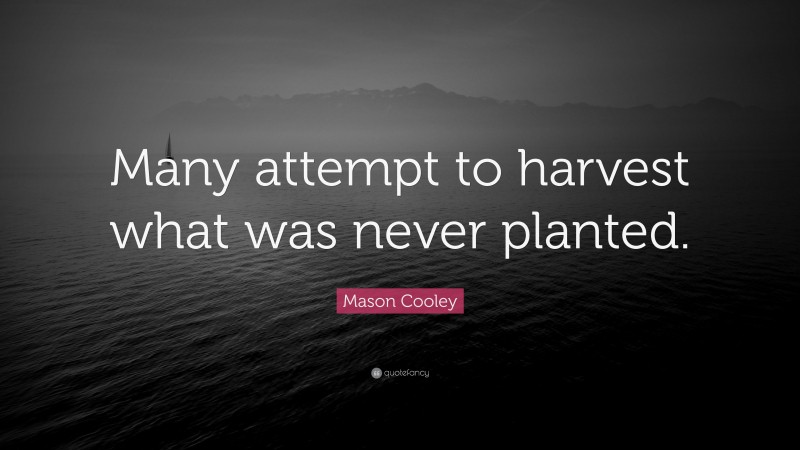 Mason Cooley Quote: “Many attempt to harvest what was never planted.”