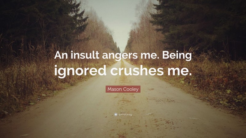 Mason Cooley Quote: “An insult angers me. Being ignored crushes me.”