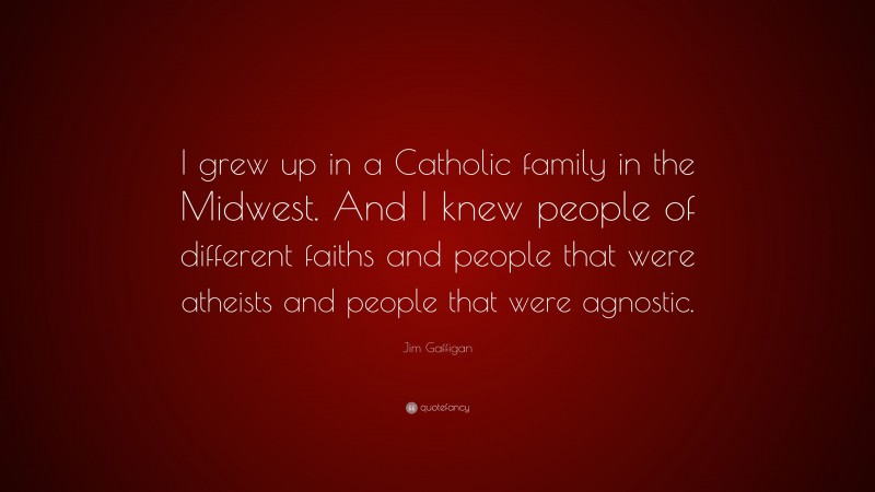 Jim Gaffigan Quote: “I grew up in a Catholic family in the Midwest. And I knew people of different faiths and people that were atheists and people that were agnostic.”