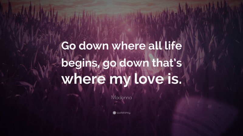 Madonna Quote: “Go down where all life begins, go down that’s where my love is.”