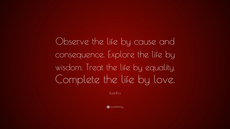 Buddha Quote: “Observe the life by cause and consequence. Explore the life by wisdom. Treat the life by equality. Complete the life by love.”