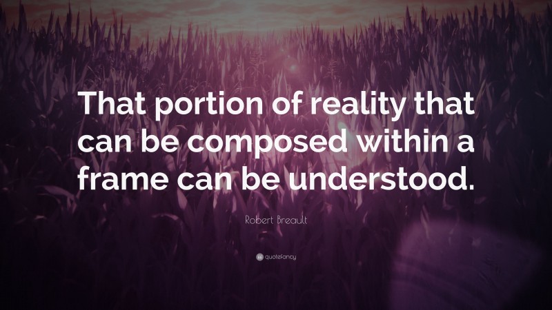 Robert Breault Quote: “That portion of reality that can be composed within a frame can be understood.”