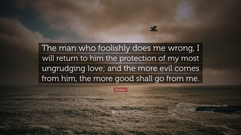 Buddha Quote: “The man who foolishly does me wrong, I will return to him the protection of my most ungrudging love; and the more evil comes from him, the more good shall go from me.”