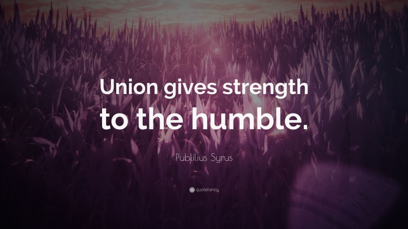 Publilius Syrus Quote: “Union gives strength to the humble.”