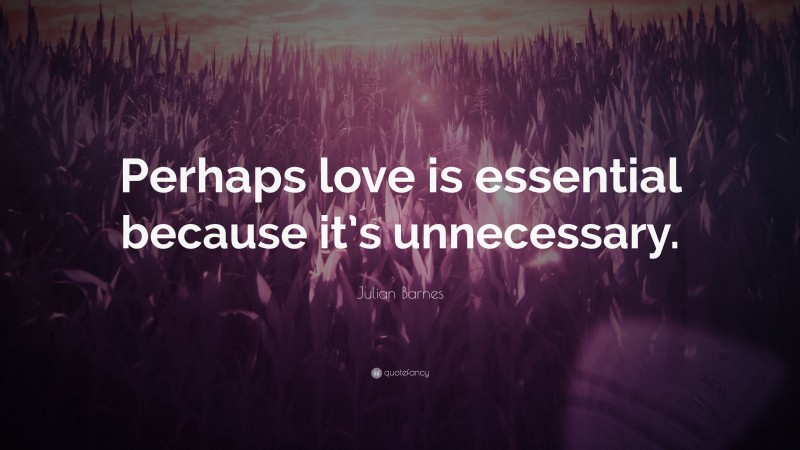 Julian Barnes Quote: “Perhaps love is essential because it’s unnecessary.”
