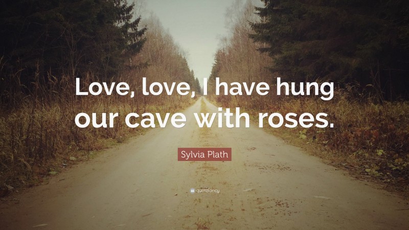 Sylvia Plath Quote: “Love, love, I have hung our cave with roses.”