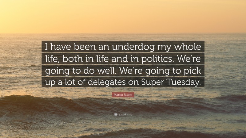 Marco Rubio Quote: “I have been an underdog my whole life, both in life and in politics. We’re going to do well. We’re going to pick up a lot of delegates on Super Tuesday.”
