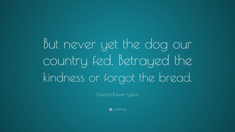 Edward Bulwer-Lytton Quote: “But never yet the dog our country fed, Betrayed the kindness or forgot the bread.”