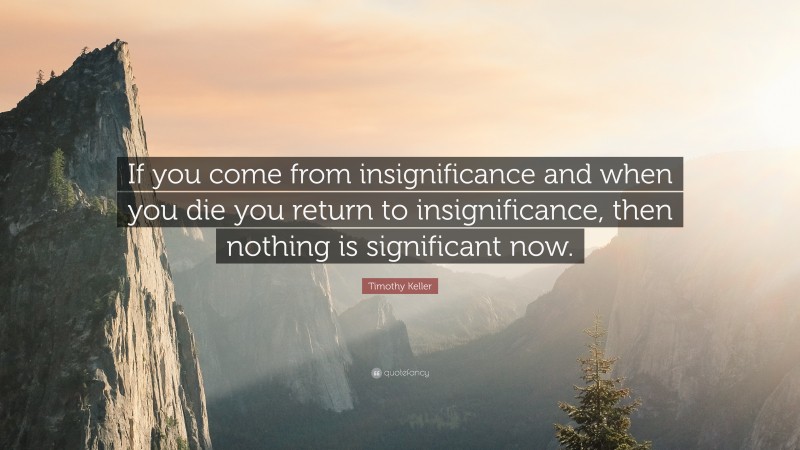 Timothy Keller Quote: “If you come from insignificance and when you die you return to insignificance, then nothing is significant now.”