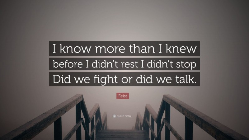 Feist Quote: “I know more than I knew before I didn’t rest I didn’t stop Did we fight or did we talk.”