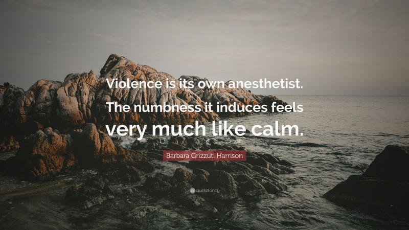 Barbara Grizzuti Harrison Quote: “Violence is its own anesthetist. The numbness it induces feels very much like calm.”