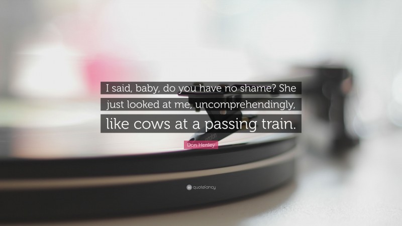 Don Henley Quote: “I said, baby, do you have no shame? She just looked at me, uncomprehendingly, like cows at a passing train.”