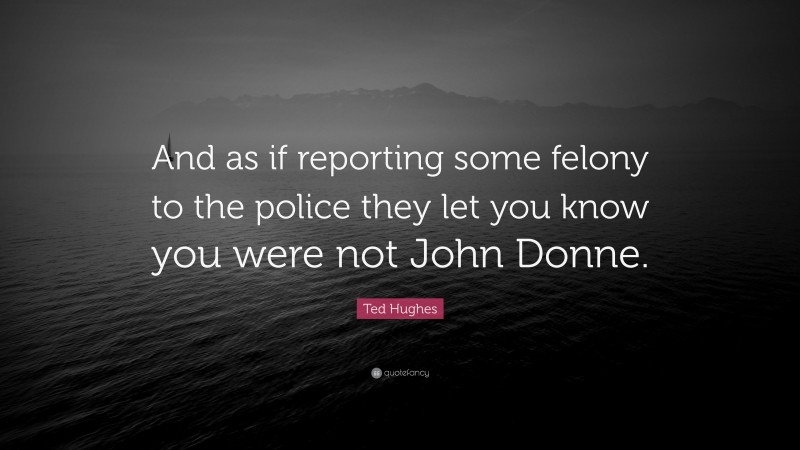 Ted Hughes Quote: “And as if reporting some felony to the police they let you know you were not John Donne.”