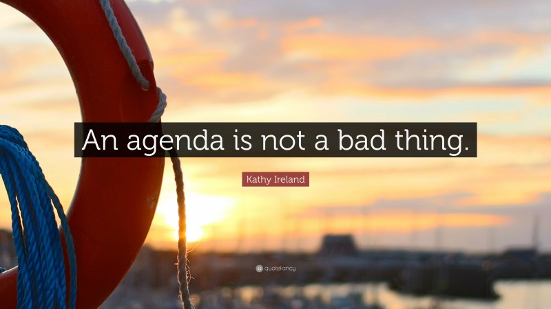 Kathy Ireland Quote: “An agenda is not a bad thing.”