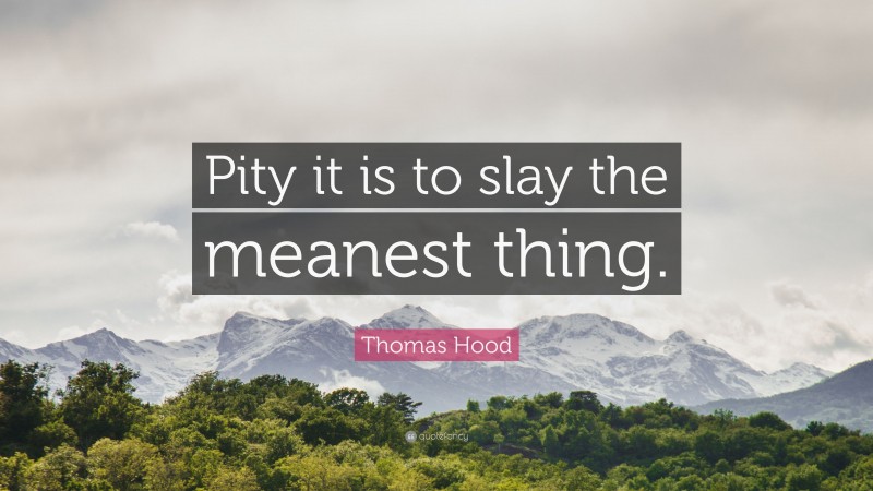 Thomas Hood Quote: “Pity it is to slay the meanest thing.”