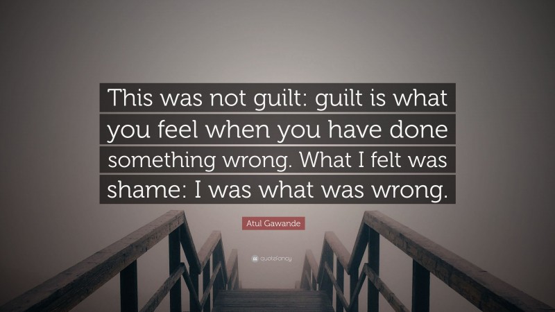 Atul Gawande Quote: “This was not guilt: guilt is what you feel when you have done something wrong. What I felt was shame: I was what was wrong.”