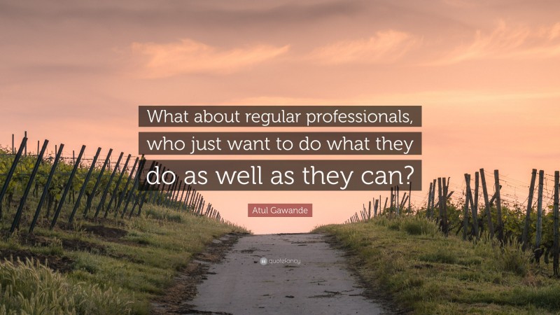 Atul Gawande Quote: “What about regular professionals, who just want to do what they do as well as they can?”