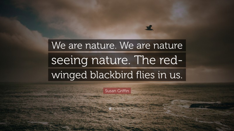 Susan Griffin Quote: “We are nature. We are nature seeing nature. The red-winged blackbird flies in us.”