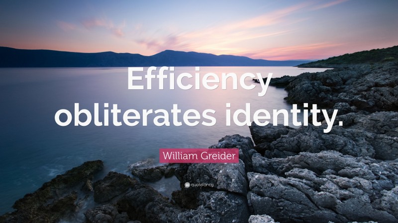William Greider Quote: “Efficiency obliterates identity.”