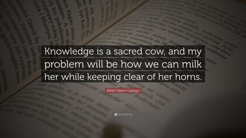 Albert Szent-Györgyi Quote: “Knowledge is a sacred cow, and my problem will be how we can milk her while keeping clear of her horns.”