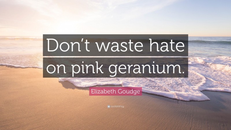 Elizabeth Goudge Quote: “Don’t waste hate on pink geranium.”